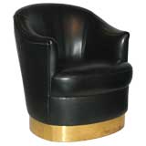 Swivel Chair in Soft Black Leather by Karl Springer