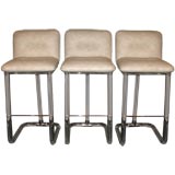 Set of 3 Swiveling Bar Stools in Lucite with Chrome Accents