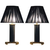 Pair of Table Lamps in Gunmetal and Brass by Karl Springer