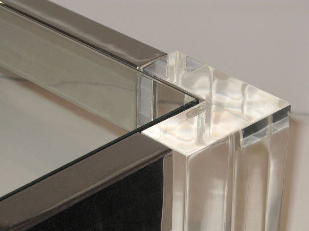 Coffee Table in Thick Lucite and Chrome by John Mascheroni