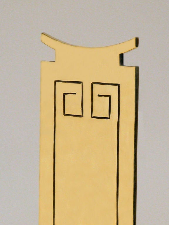 Pair of Andirons in Brass with Chinese Key Decoration