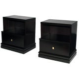 Pair of Clean-Line Bedside Tables with Nickel Pulls