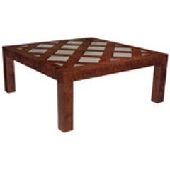 Coffee Table in Italian Burl with Inset Bronze Mirrors 1