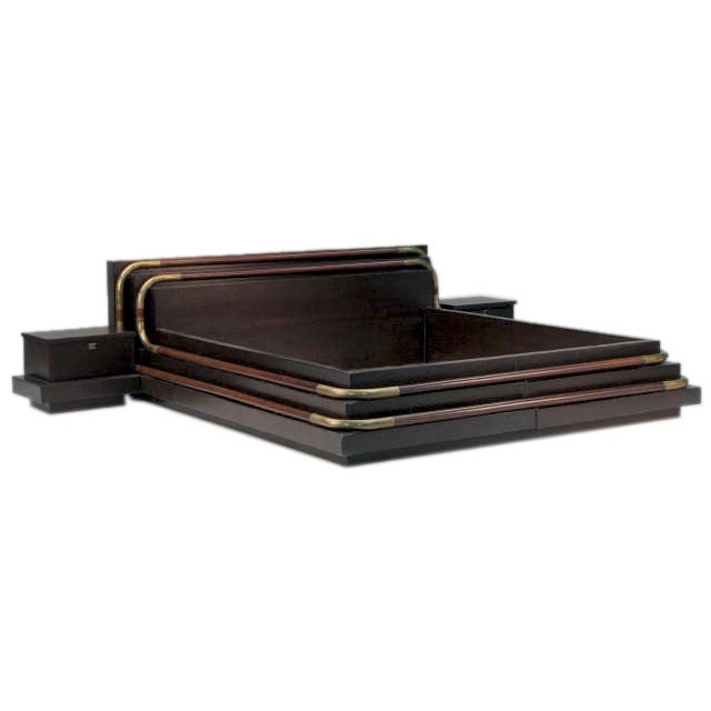 King Size Platform Bed in Mahogany and Bronze by Mastercraft