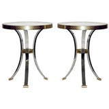 Pair of Elegant Side Tables in Chrome and Brass Pair of Elegant Side Tables in Chrome and Brass