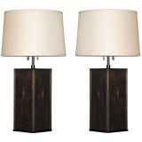 Pair of Bronze and Shagreen Table Lamps by Karl Springer