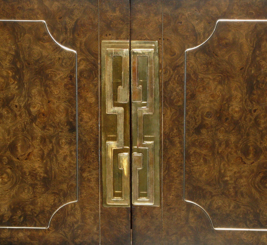 Commode in Burl with Chinese Key Accents by Mastercraft