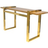 Console Table in Brass with Goatskin Top by Pace