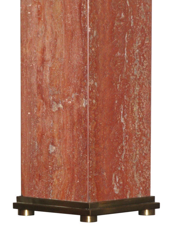 Table Lamp in Red Travertine by Karl Springer