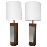 Pair of Table Lamps in Rosewood and Chrome by Laurel