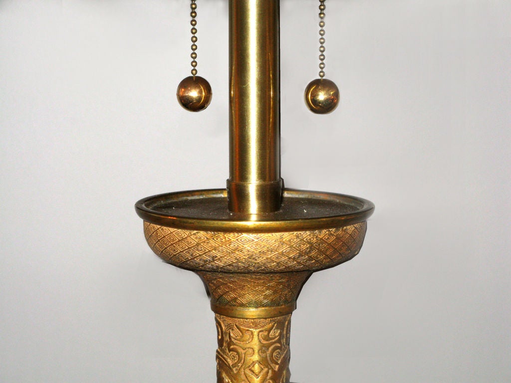 Pair of Large Brass Egyptian Style Table Lamps For Sale at 1stdibs