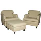 Pair of Club Chairs with Matching Ottoman by Edward Wormley