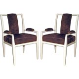 Pair of White Lacquere Arm Chairs designed by Tommi Parzinger