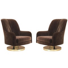 Pair of High Back Rocking and Swiveling Chairs by Milo Baughman