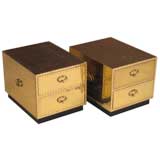 Pair of Brass Bedside Tables with Ebonized Bases