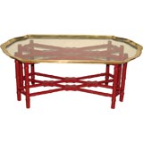 Coffee Table with Red Lacquered Bamboo Base