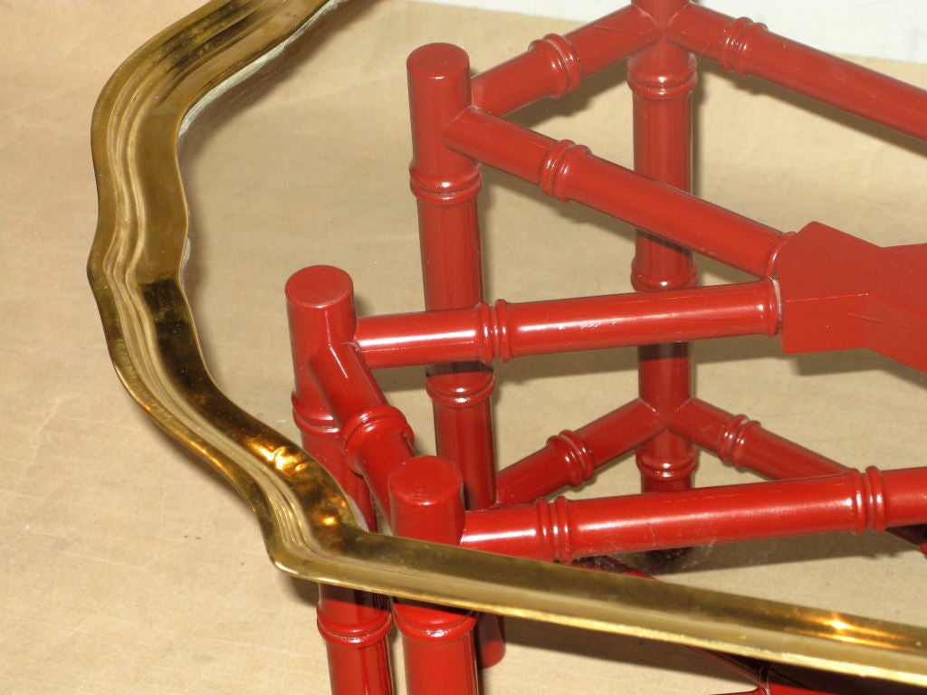 American Coffee Table with Red Lacquered Bamboo Base