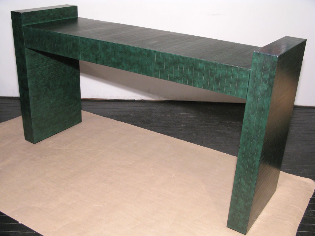 Console Table Covered in Scored Leather by Karl Springer