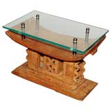 African Table with Custom Floating Glass Top by Karl Springer