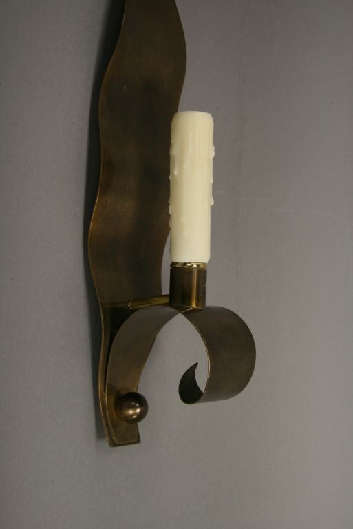 Pair of Swedish Brass Leaf Sconces For Sale at 1stdibs