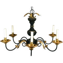 Large   Italain Black Wood and  Gilt   tole Chandelier