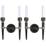 1940's Pair French  Black enameled brass Double Light Sconces