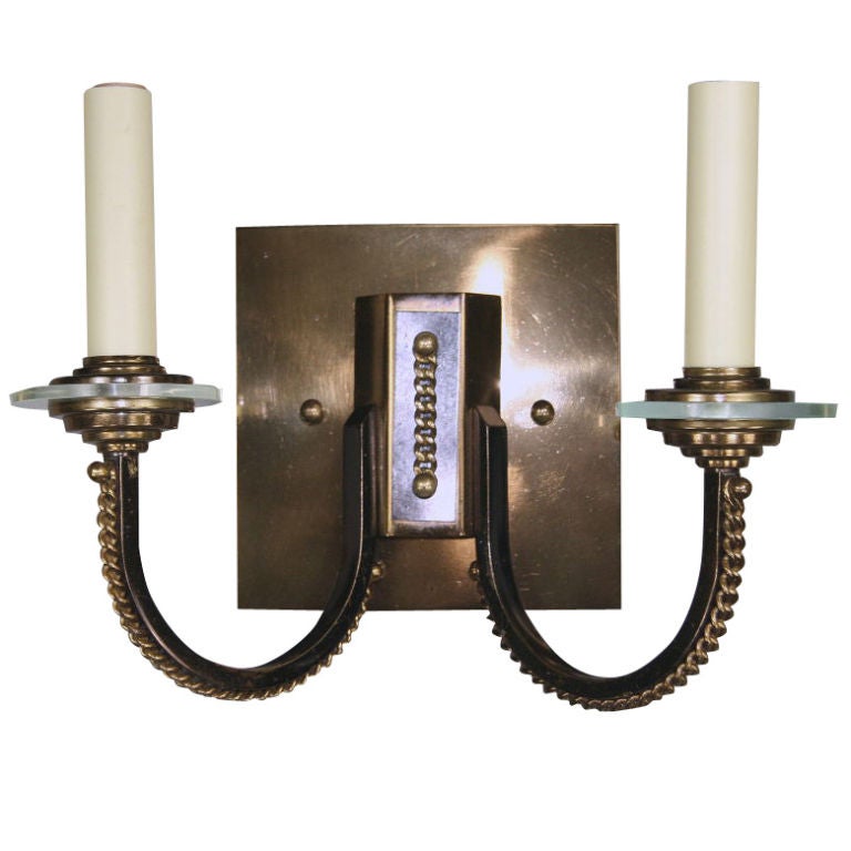 Pair French Double Arm Moderne Sconce at 1stdibs