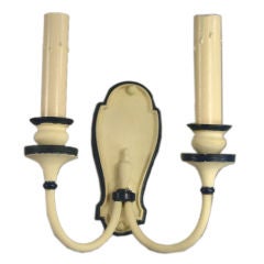 Circa 1920's Blue and white enameled brass sconces