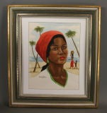 Vintage Tropical Lady Original Watercolor