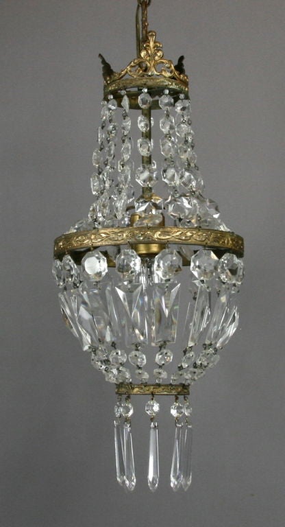 Mid-20th Century French Crystal Basket Pendant