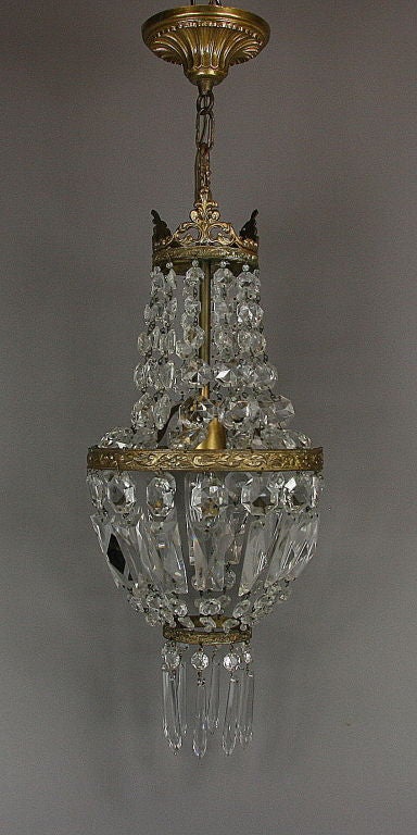 Brass French Crystal Basket Pendant