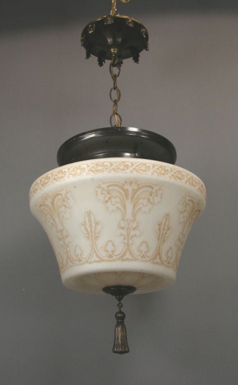  LIGHTING SALE 50% OFF SELECTED ITEMS Acid Etched Glass Pendant, circa 1910s In Good Condition In Douglas Manor, NY