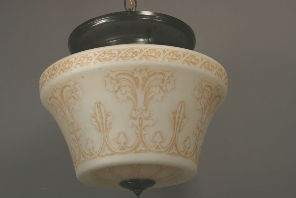 20th Century  LIGHTING SALE 50% OFF SELECTED ITEMS Acid Etched Glass Pendant, circa 1910s