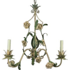 ON SALE Italian Tole Chandelier with Porclain Flowers 12