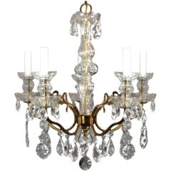 Circa 1920's French Gilded Crystal Chandelier