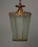 Antique 1920's  Etched Glass Copper Lantern  (Two available)