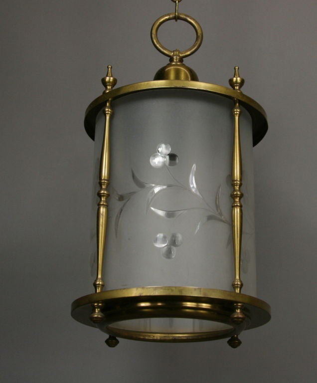 20th Century Cylindrical Frosted Wheel Cut-Glass Lantern