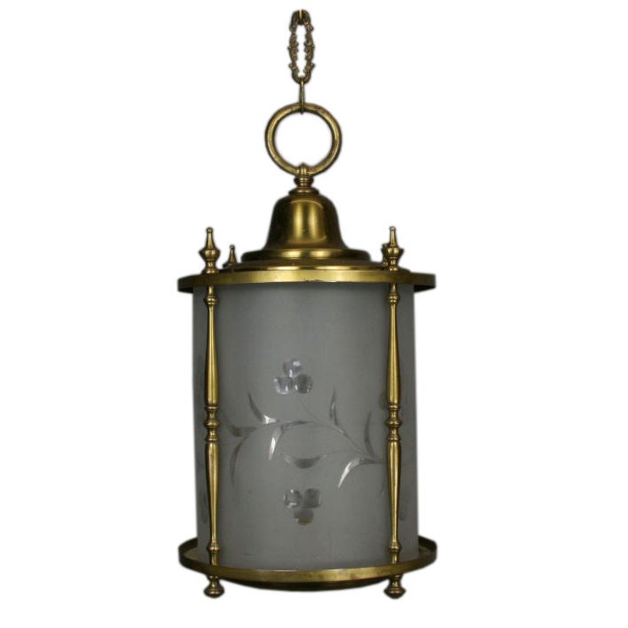 Cylindrical Frosted Wheel Cut-Glass Lantern