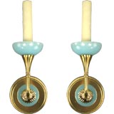 Pair  Opaline Glass Turquoise Sconces  (Two pair available)