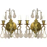 Antique On Sale Pair French Double Arm Crystal And Bronze  Sconce