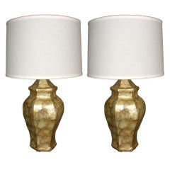 ON SALE Pair Capiz Shell covered Wood Lamps
