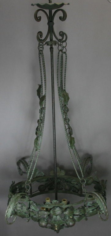 Large Scale Italian  Wrought Iron Green  Chandelier
