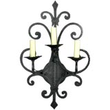 Pair Large 3 lite Wrought Iron Sconces