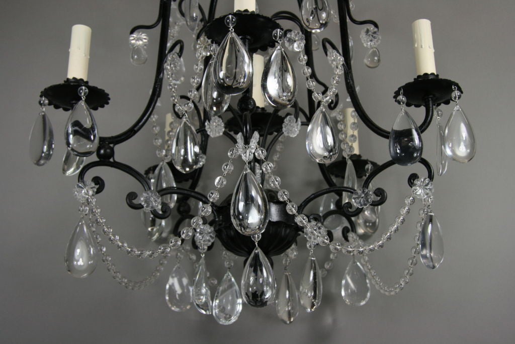 French Blackened Crystal Chandelier In Good Condition In Douglas Manor, NY