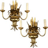 Pair Gilded Crystal Sconce