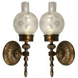 Antique Pair Bubble Glass Hurricane Sconce