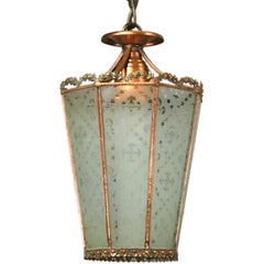 1920s Etched Glass Copper Lantern(2 available)