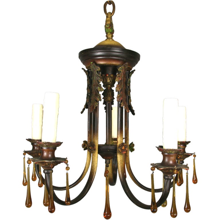 Polychrome Amber Glass Chandelier For Sale at 1stdibs
