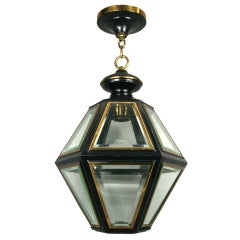 Enameled Brass and Cut Crystal Lantern