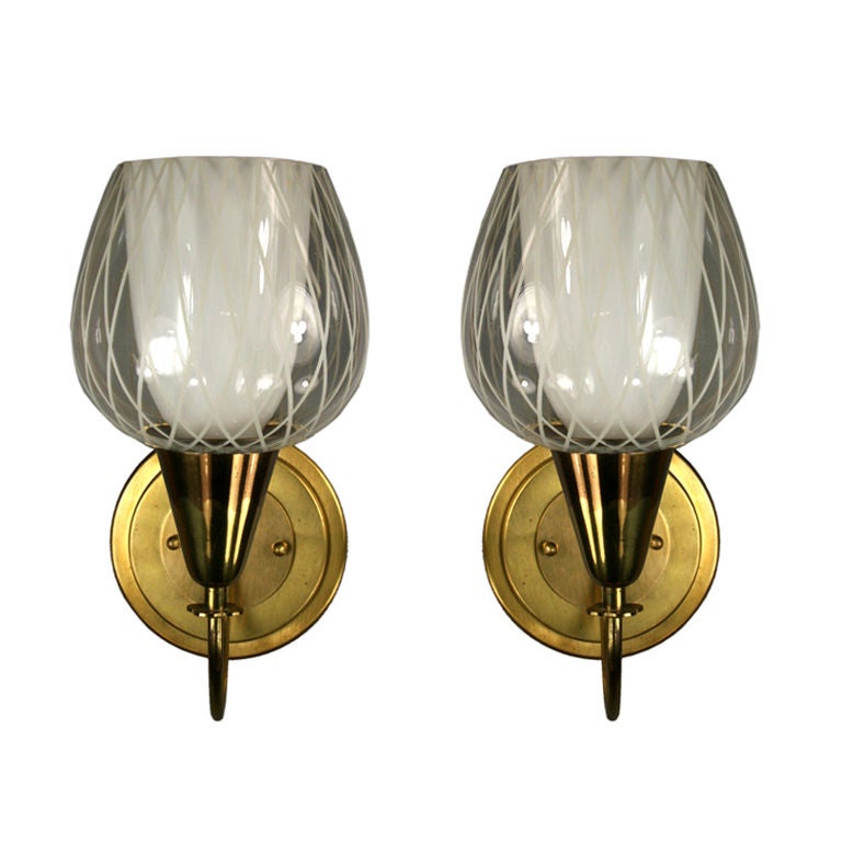 Pair of Striped Glass Sconces(2 Pair Available)